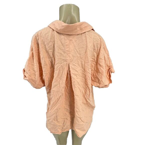 Ann Taylor Large Women Linen Blend Split Neck Shirt Short Sleeve Orange 29-12v - Picture 3 of 7